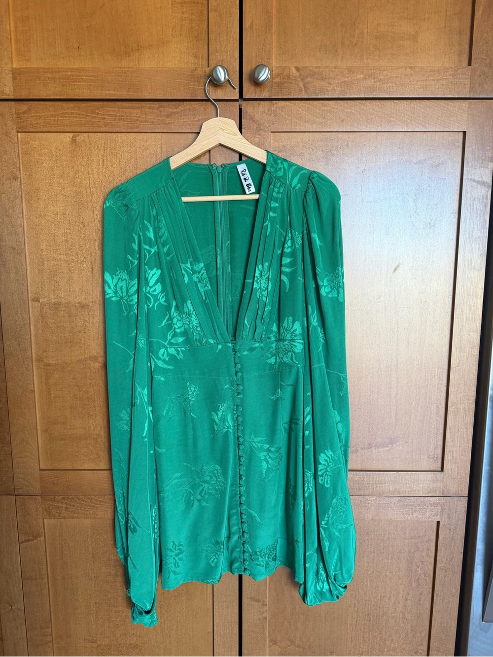 Rat & Boa Emerald Green Floral Plunge Mini Dress - Picture 4 of 5